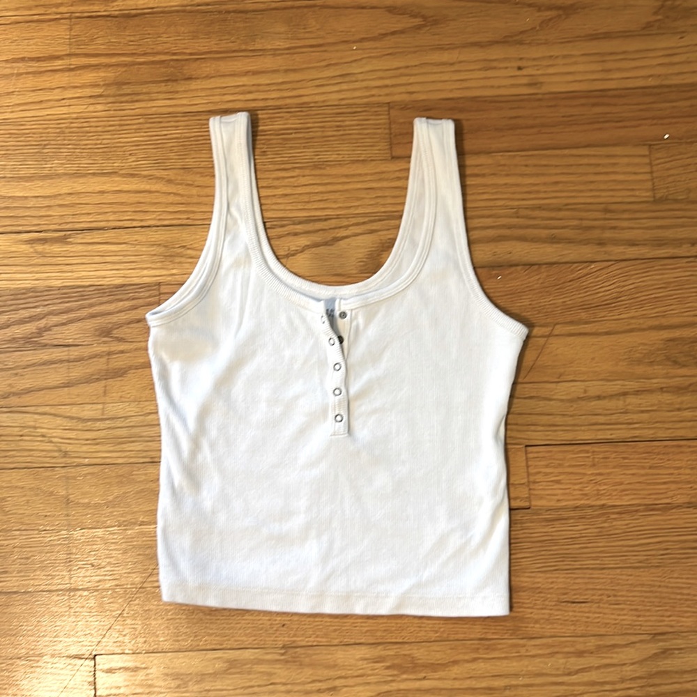 Abercrombie A&F Ribbed Crop Henley Tank White